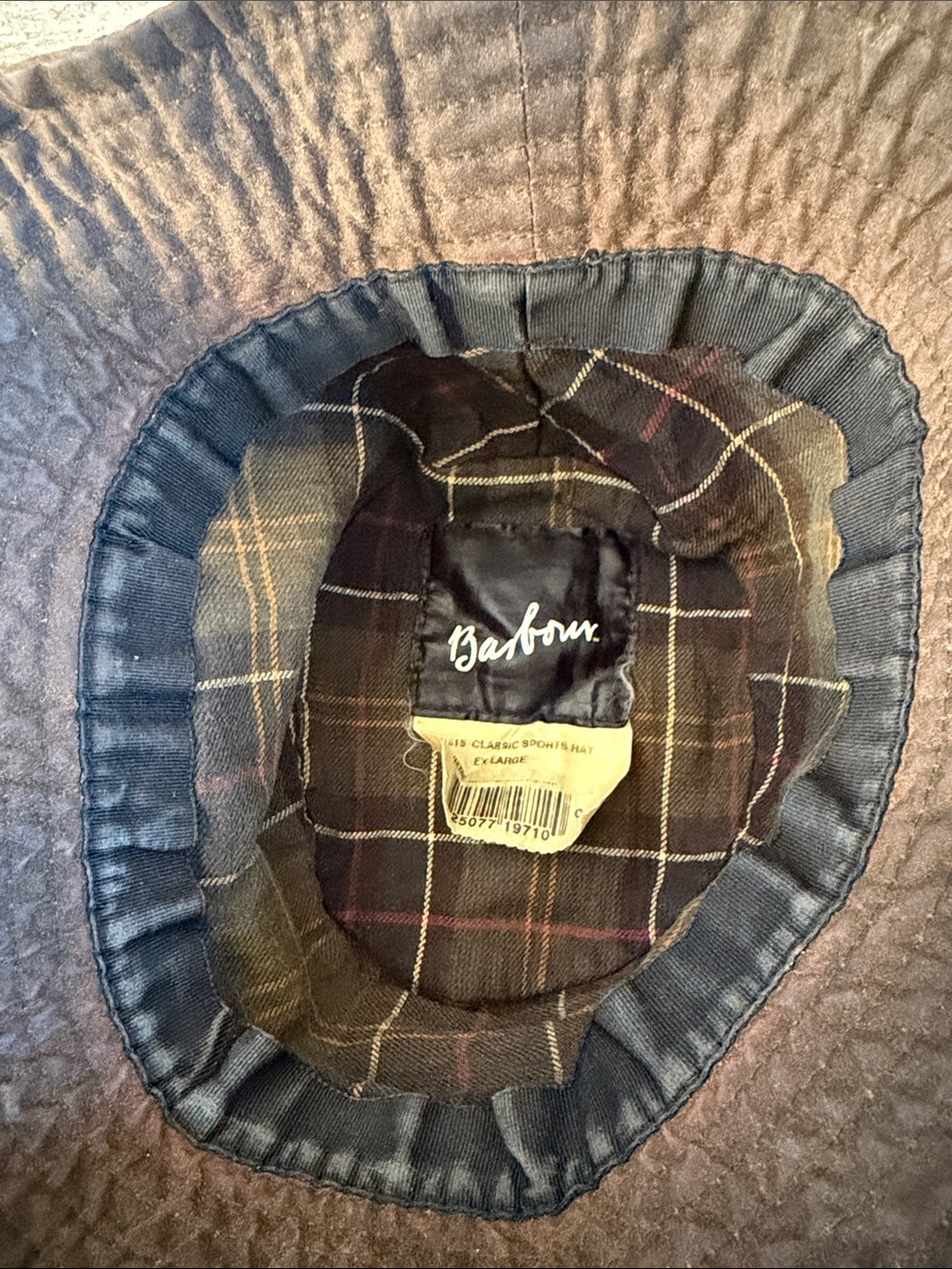 Barbour Dark Olive Waxed Cotton Field Jacket with Brown Cord Collar and Hat - Picture 15 of 16